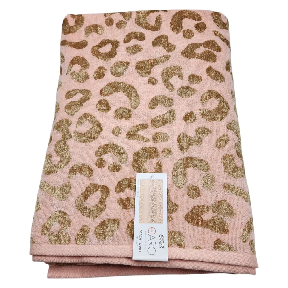 Caro Home Leopard Print Beach Towel Absorbent Quick Dry Gold Pink 36x68 Pool Spa